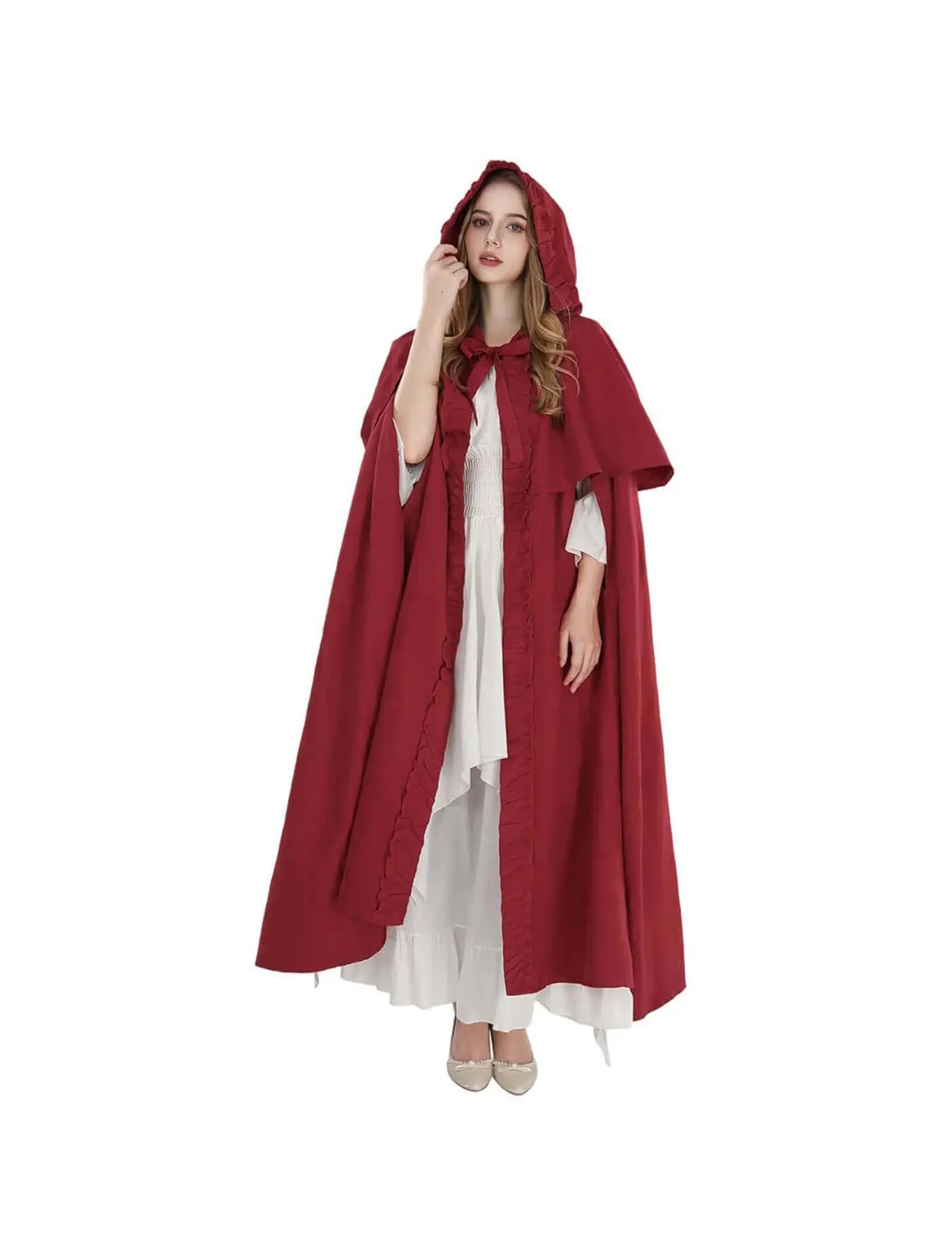 Renaissance Hooded Cape Women's Medieval Costume, Halloween Role Play Cosplay Knight Gothic Carnival Party Dress, Long Loose-Fitting Solid Color