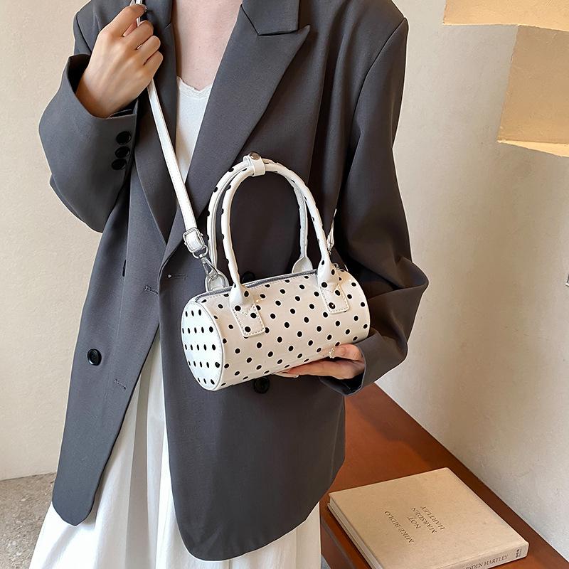 Crossbody Bag for Women Barrel Shape Mini Top Handle Purse PU Leather Polka Dot Cute Handbag Adjustable Strap Daily Use