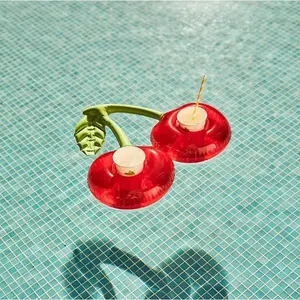 1Pcs Cherry Double-Mouth Floating Inflatable Cup Holder, Swimming Pool Beverage Ring (Novelty Stress Relief Toy)
