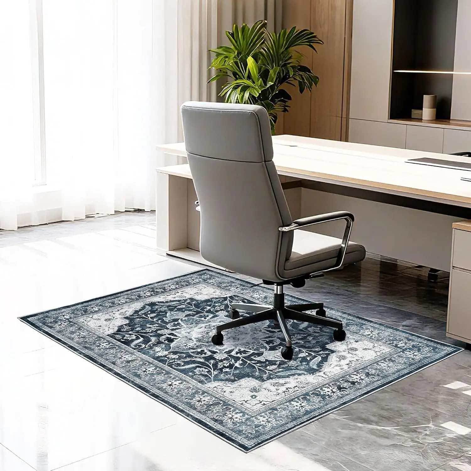 Office Chair Mat for Hardwood Floor & Tile Floor, 36"x48"Anti-Slip Under Desk Carpet Protector for Rolling Computer Chair Mat, Machine Washable Office Area Carpet (Chenille,Blue)