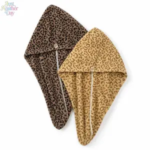 2 Pack Retro Leopard Pattern Pineapple Coral Fleece Dry Hair Cap, Single Button Fixed Super Water Absorbent Fast Drying Hair Turban, Soft Plush Bath Shower Wrap Towel for Adult Ladies Home Bathroom Use