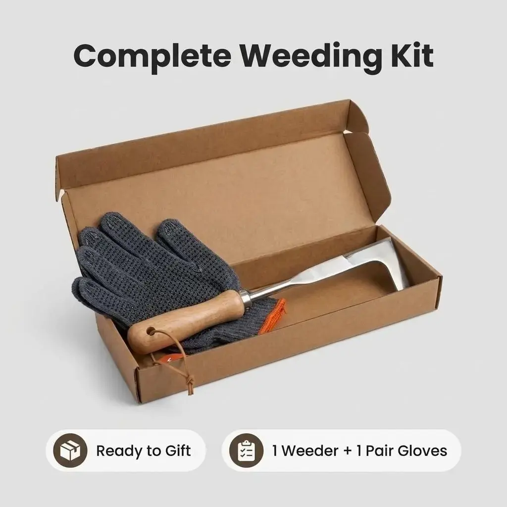 Crack Weeder Tool Set with Gloves, Complete Crevice Weeding Kit for Sidewalk Cracks, Driveway, Patio Pavers, L Shaped Manual Weed Puller Remover, Garden Gift for Gardeners