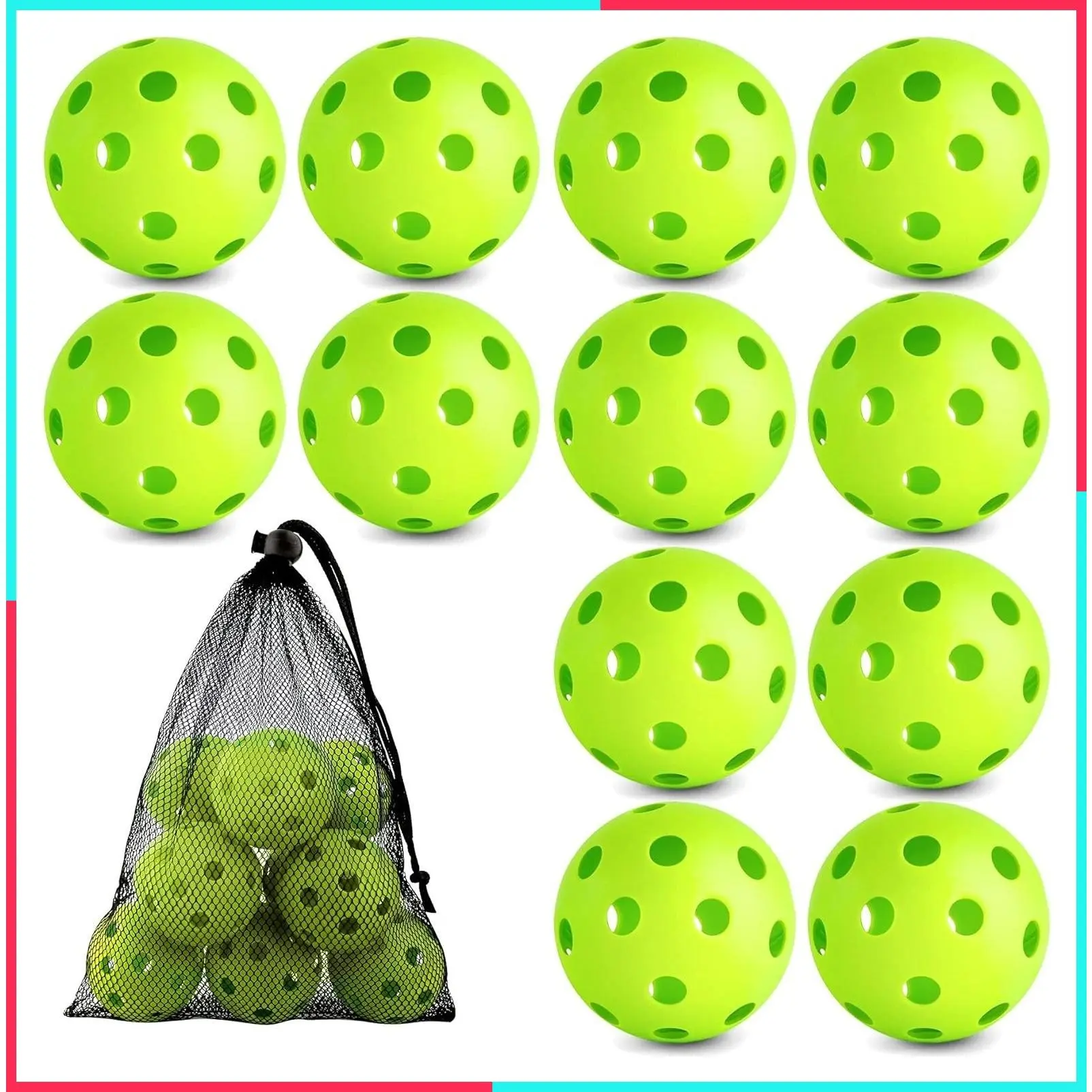 12/50/100 Pack Lightweight Hollow Plastic Practice Baseballs & Softballs with Drawstring Bag for Hitting, Pitching, Batting Training Indoor Outdoor Sports