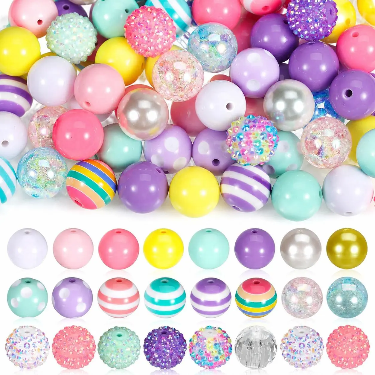 100 Pcs 20 mm Bulk Pack Plastic Bubblegum Beads, Mixed Easter Set, Chunky Colorful Beads for Jewelry Craft, Easter Necklace Making Holiday Supplies (Toys & Hobbies, DIY Beading)