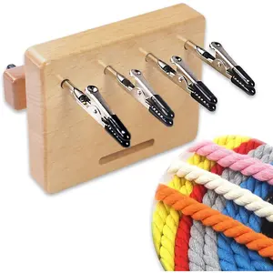 4 Clips Wooden Cord Maker Tool Yarn Fringe Twister for Fast Twisting Weaving Tassel Rope Making