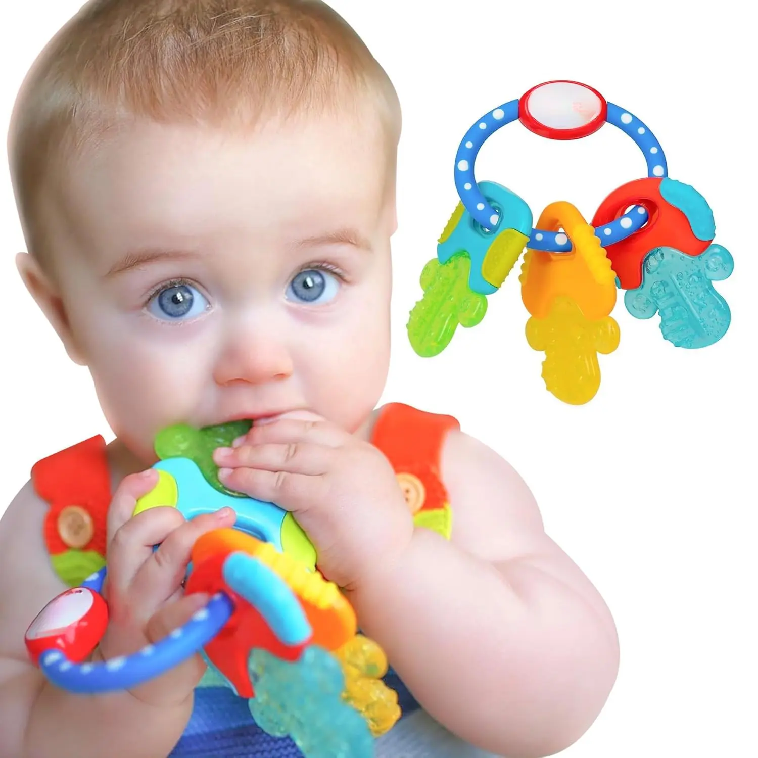 Baby Ice-Gel Teether Keys - Blue, Key-Shape, Cooling Effect, Soft Silicone, Varied Texture, Ice Gel Fill, Easy Grip, Safe Materials, Gum-Soothe Baby Fashion Accessory