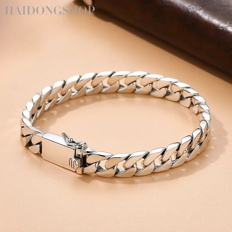 Cuban Link Chain Bracelet, Silver Tone, Thick Curb Chain, Box Clasp, 1 Pc