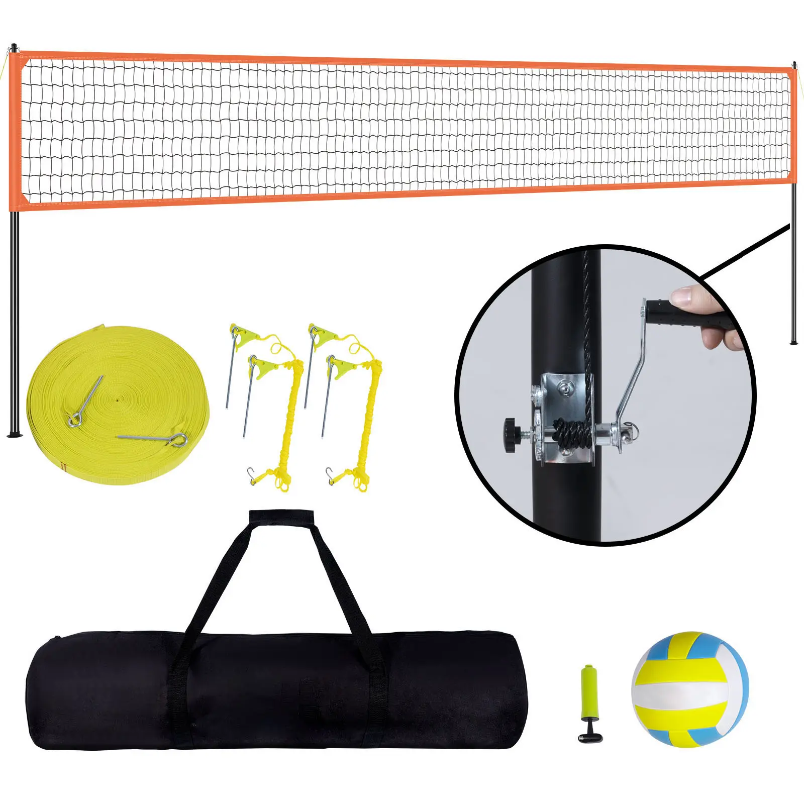 Outdoor Portable Volleyball Net System, Adjustable Height Aluminum Poles, Professional Volleyball Set with PVC Volleyball, Pump, Carrying Bag, Heavy Duty Volleyball Net for Backyard, Beach, Lawn