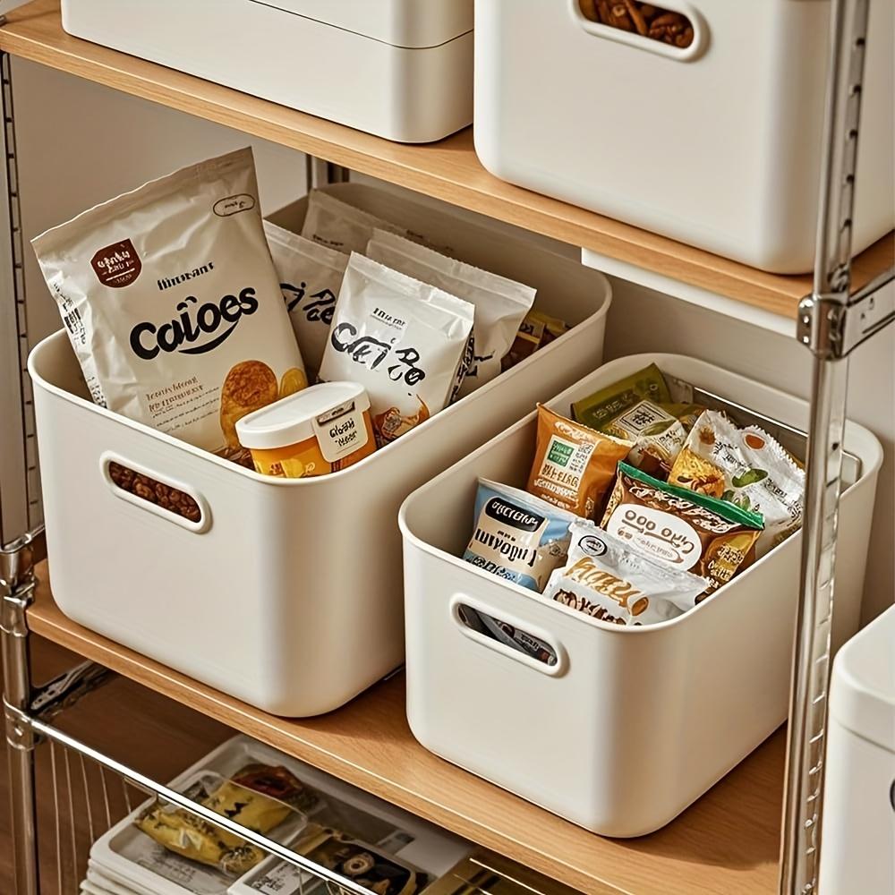4/8-Pack Stackable Storage Bins with Lids – Durable White Plastic Organizer Baskets with Handles – Space-Saving Containers for Home, Office, Kitchen, Bathroom, Garage & Playroom