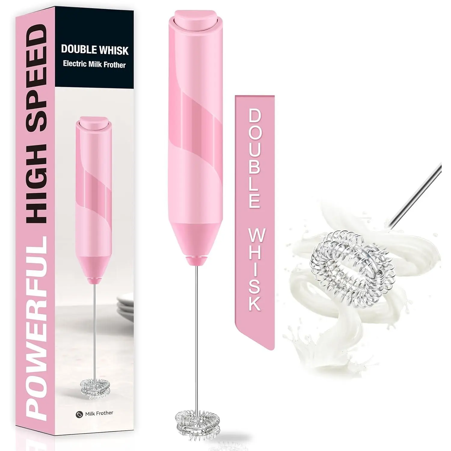 Double Whisk Milk Frother, Handheld Electric Blender stick, Drink Mixer with  Grade Stainless Steel Stirrer,  Operated  Maker for Coffee, Cappuccino, Matcha,Hot  Latte, in
