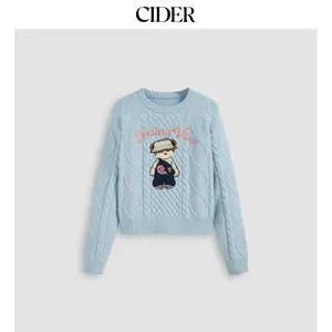 Cider [size 2-26] FEELING VIBES Cable Knit Round Neckline Bear Long Sleeve Top