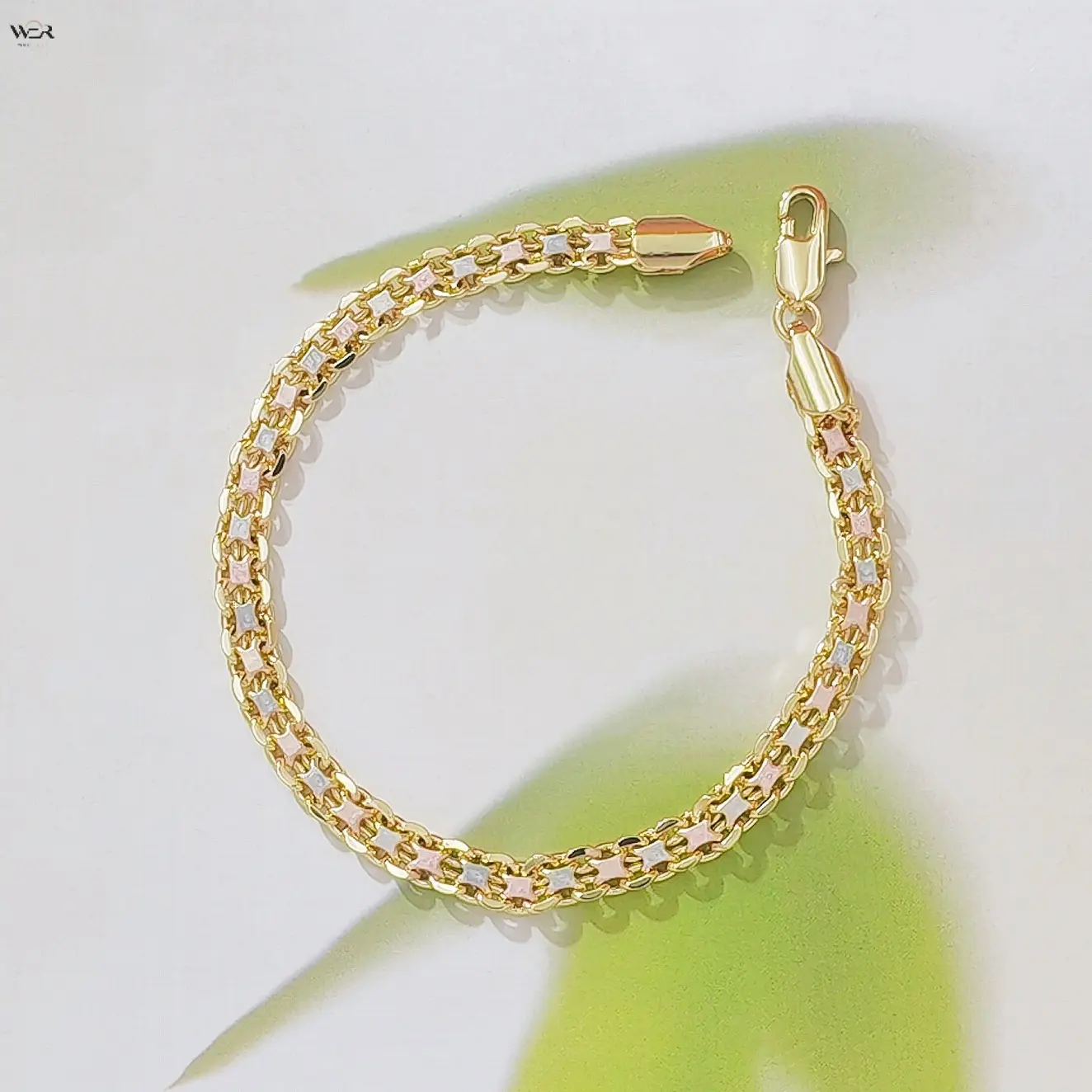 Women's Tri-Color Enamel Star Gold-Plated Double-Layer Chain Bracelet - Dainty Stackable Pink, White, Blue Star Motif Wrist Jewelry, Lightweight, Easy Secure Lock, Daily Wear Cute Gift