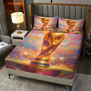 3Pcs Trophy Inspired Fitted Sheet Set, Vibrant Digital Print Bedding Set, Soft Microfiber Bedspreads, Ideal for Sports Fans and Celebrating Every Game Day in Style, Includes 2 Pillowcases, No Pillow Core