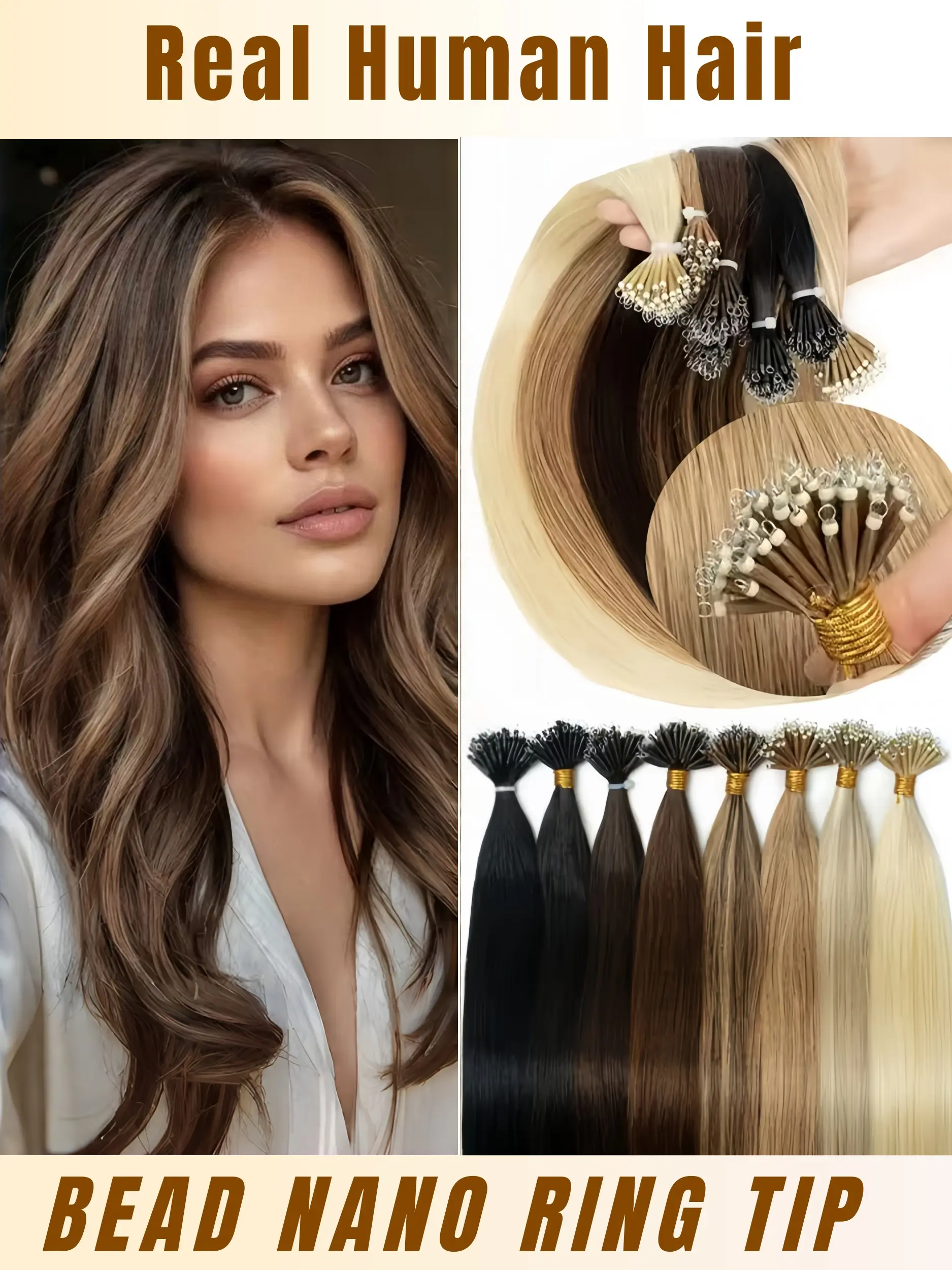 Nano Tip Hair Extensions, Human Hair Pre-Bonded Seamless Highlights Hairpieces, 0.6g/strand, 30g/pack, 12-20 Inch, Ash Blonde & Bleach Blonde