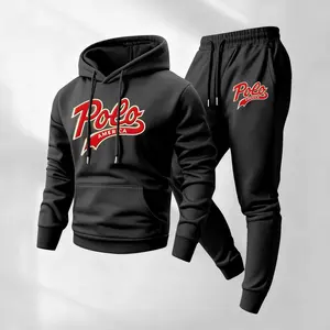 Men's classic American-style printed hooded sweatshirt and drawstring sweatpants set, men's casual sportswear, long-sleeved hooded jacket and trousers, suitable for autumn and winter wear, men's everyday casual wear, sports suit, casual athletic wear.