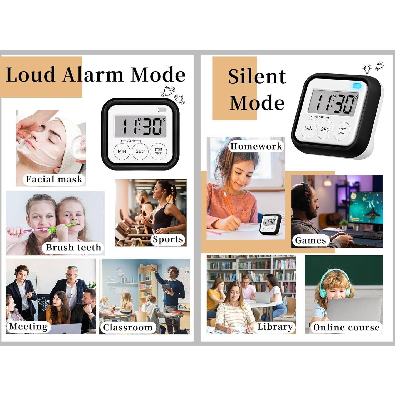 Timer, Kitchen Timers for Cooking Classroom Timer for  Teachers  Digital Timers 2 Pack, Black