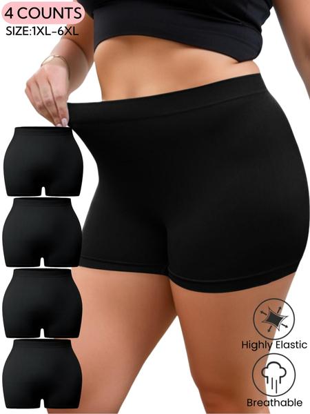 【Plus Size】 Solid Color Boyshorts, Soft Comfy Breathable Seamless Panty for Daily Wear, Women's Underwear for All Seasons