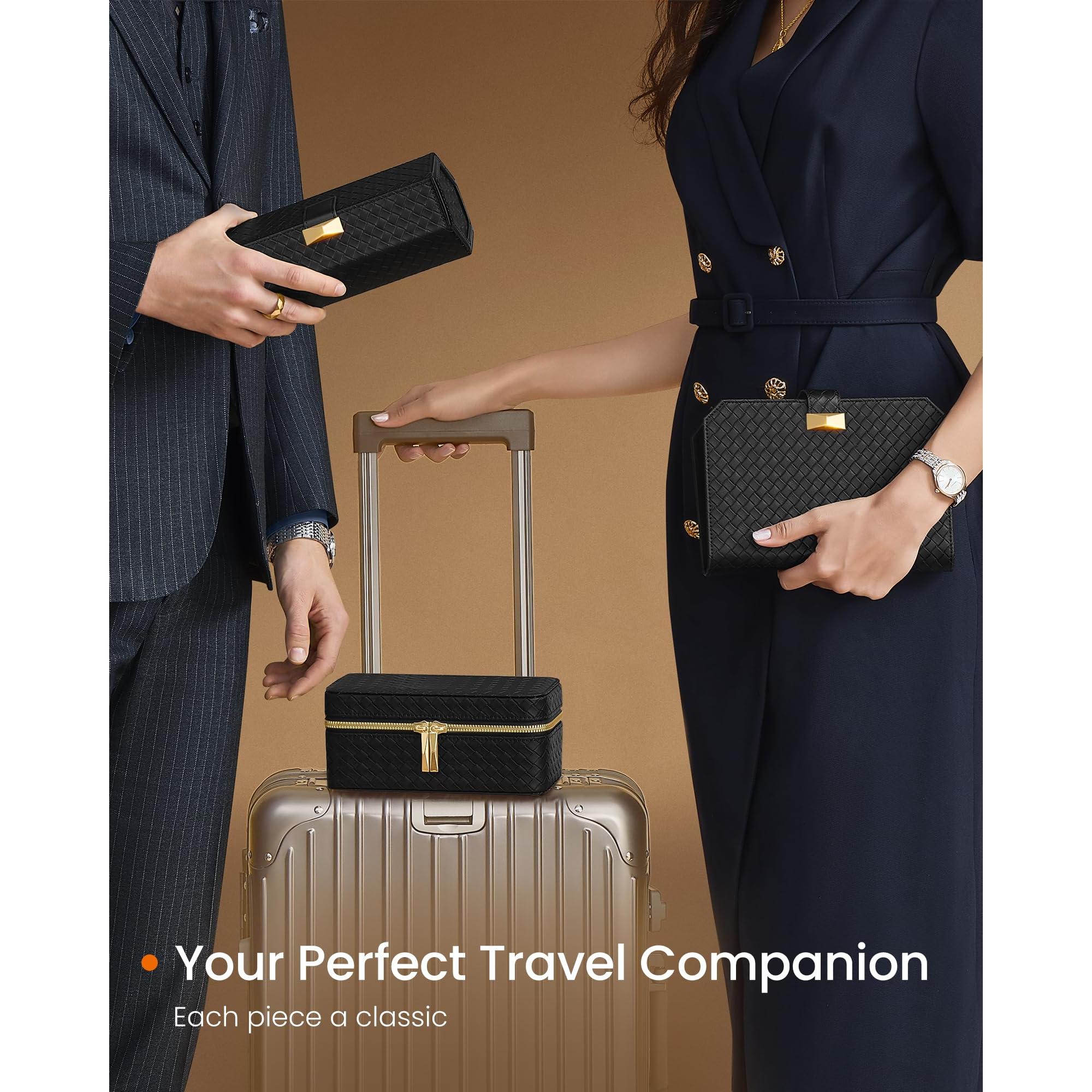 STYRKE  - 3-slot Mens Box  Watch Travel Case Pu Leather 3.9 X 7.9 3.5 Inches Gift Idea Ink Black Surface Slate Gray Lining Ujwb017g01