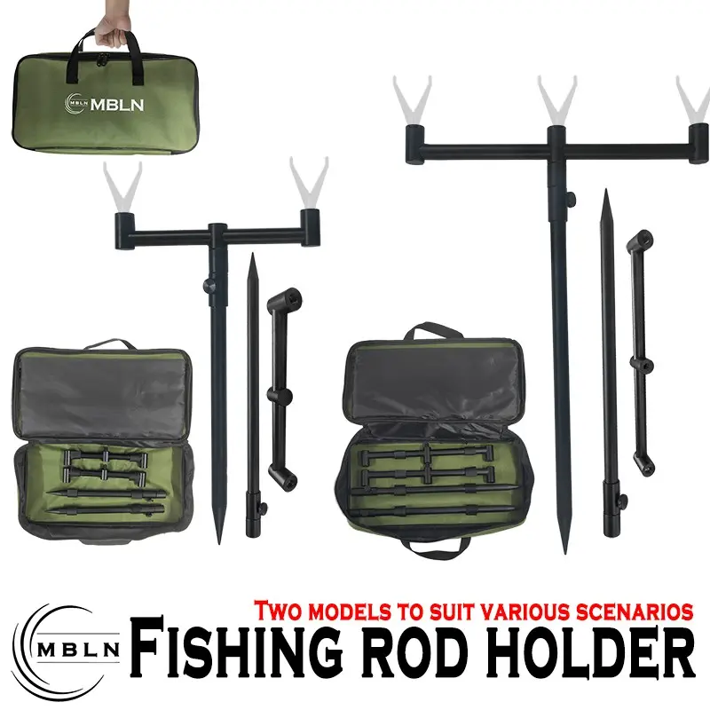 1pc Aluminum Fishing Rod Rack, Fishing Gear Accessories, Adjustable Shoreline Stand for Two/triple Rods, Dual Rod Holders, Includes Portable Storage Bag, Ideal for Carp Fishing
