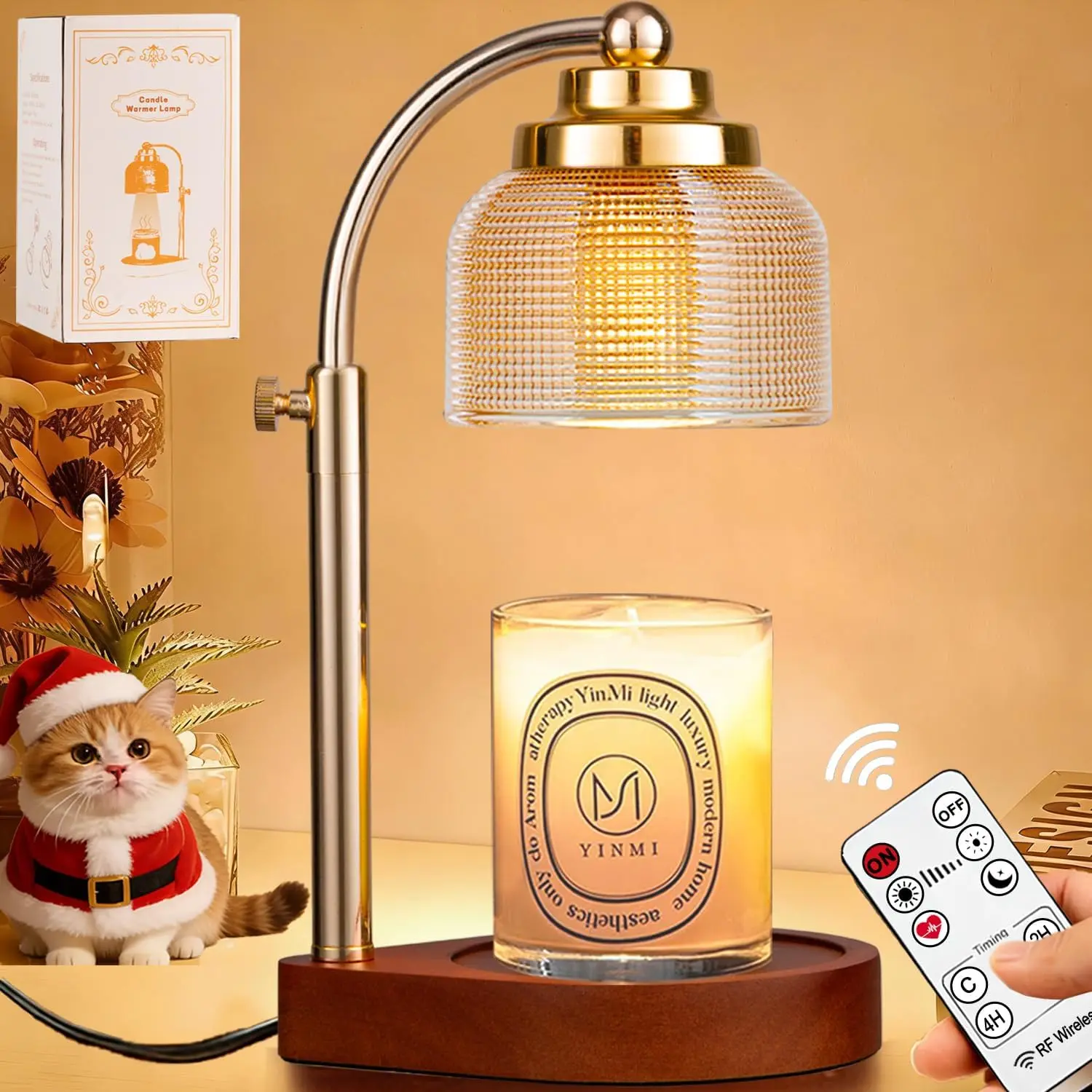 Candle Warmer Lamp Remote Control, Timer and Dimmer, Birthday Gifts for Women Mom Sister, House Warming Gifts Vintage Home Decor, Adjustable Height Wax Melt Warmer for Jar Candles with 2 Bulbs