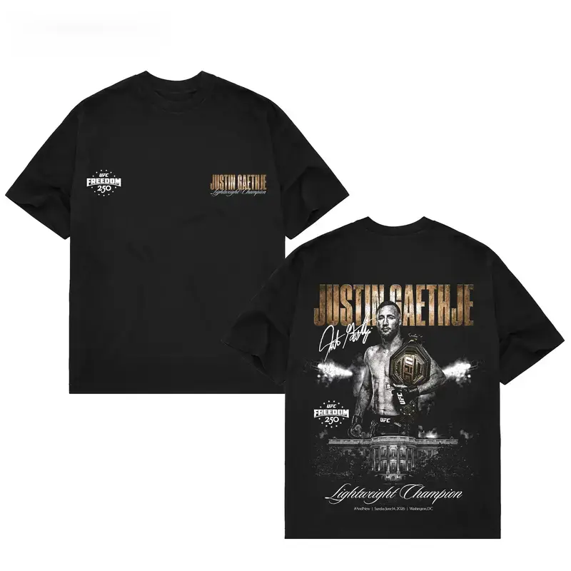 Men's Black Justin Gaethje UFC Freedom 250 #   AndNew Men's Lightweight Champion T-Shirt, UFC White House Tee, UFC Freedom 250 Shirt, UFC Champions Shirt, UFC Merch