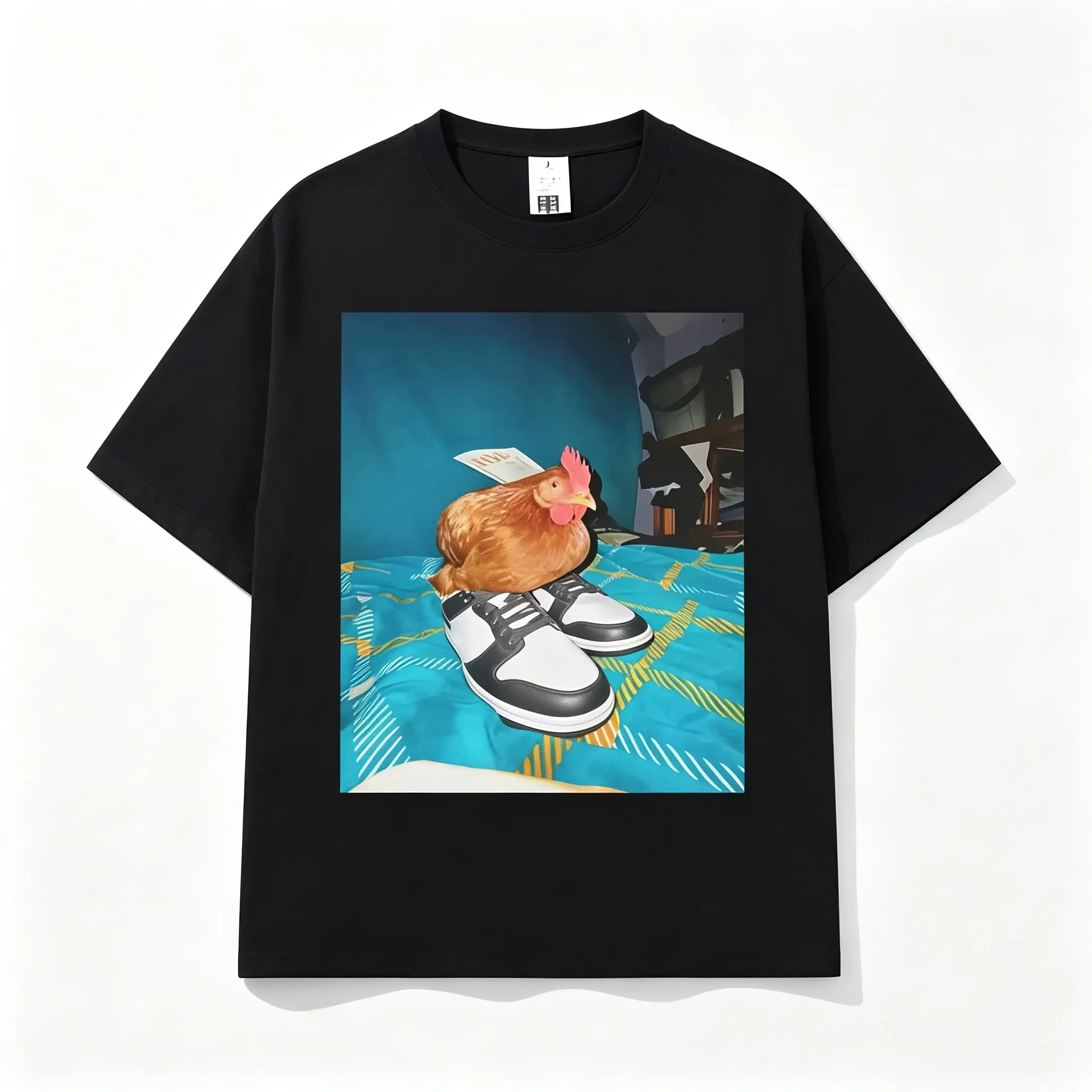 Loose Pure Cotton Men Women T Shirts Funny Dripped Out Chicken Meme Print Tops Popular Creative Graphic Tee Humor Chicken Shoes Casual Fashion Novelty Apparel