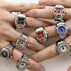 Retro Watch Ring Y2K Punk Quartz Finger Watch Unisex Elastic Design Nostalgic 80s Style Jewelry for Couples Fashion Accessory