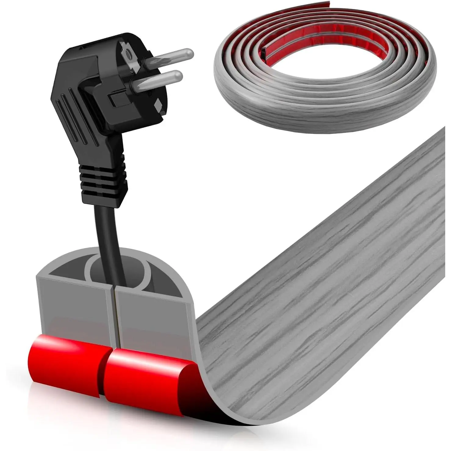 Self Adhesive Floor Cord Cover 10FT Cable Management Wire Hider Extension Strip Protector Prevent Cable Trips for Offices Gyms Exhibitions 0.39"W x 0.27"H Gray WoodGift