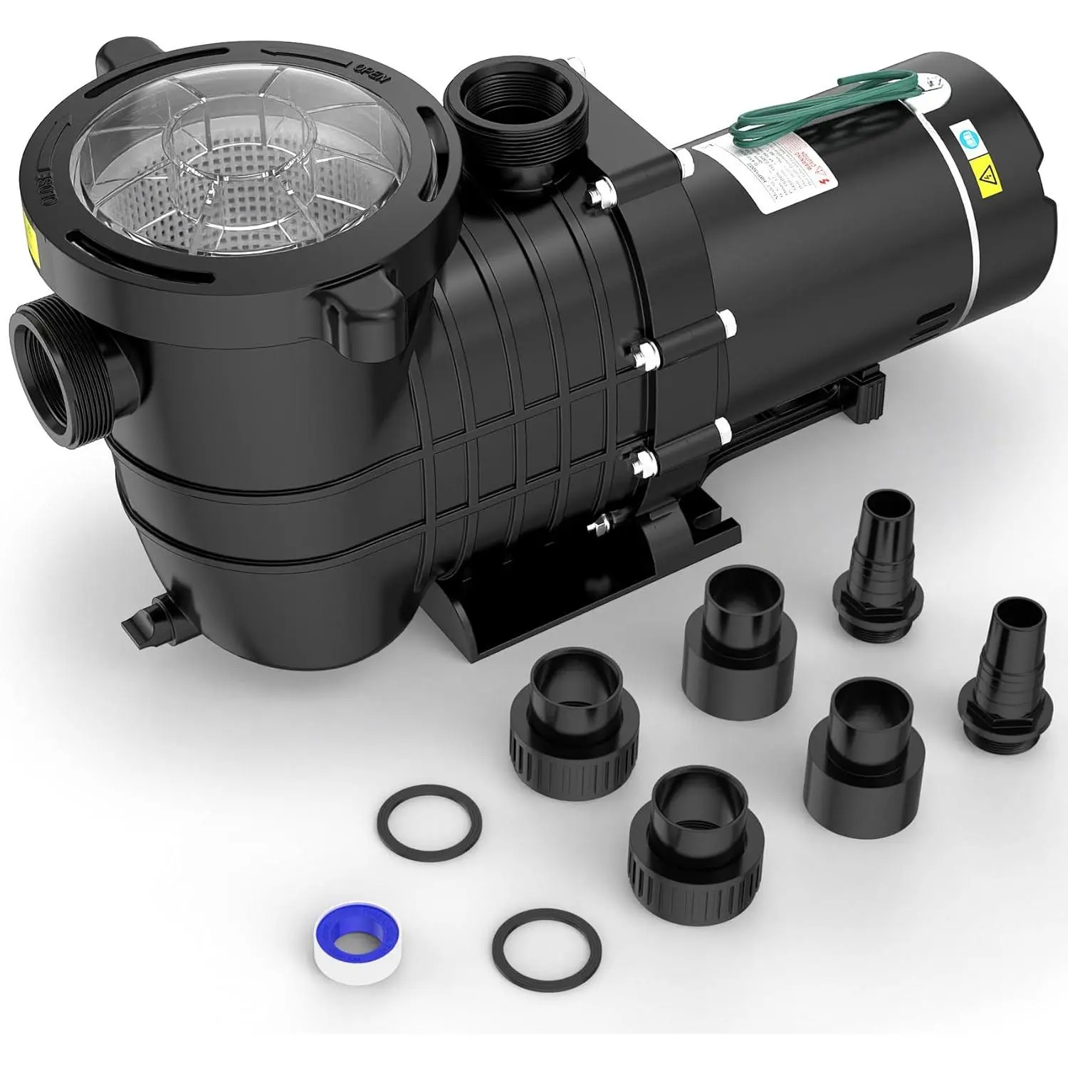 2 HP Thermoplastic Self-Priming Pool Pump with Grounding Wire, 6500 GPH Silent Operation, 60HZ 110V/220V Dual Voltage, Strainer Filter Basket, IP55 Waterproof for Above Ground Swimming Pools, Hot Tubs