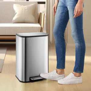 Stainless Steel Kitchen Trash Can – Soft Close Lid – Foot Pedal & Removable Inner Bucket – Rectangular Garbage Bin for Home, Office, Bedroom – 20L Capacity, 36.5×29.3×42.5cm