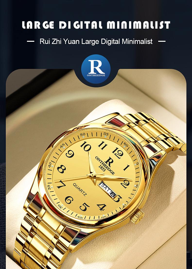 His & Hers Luxury Gold Quartz Watch Set for Senior Couples - Easy Read Large Dial, Day Date Display, Stainless Steel Band, Comfortable Casual Wristwatch, Perfect Retirement Anniversary Gift for Parents