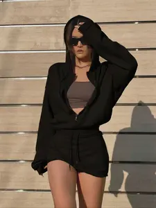 Black 2-Piece Hoodie Skirt Set for Women, Zip-Up Oversized Hoodie + Drawstring Mini Skirt, Soft Fabric, Y2K Streetwear, Great for Casual Wear & Errands