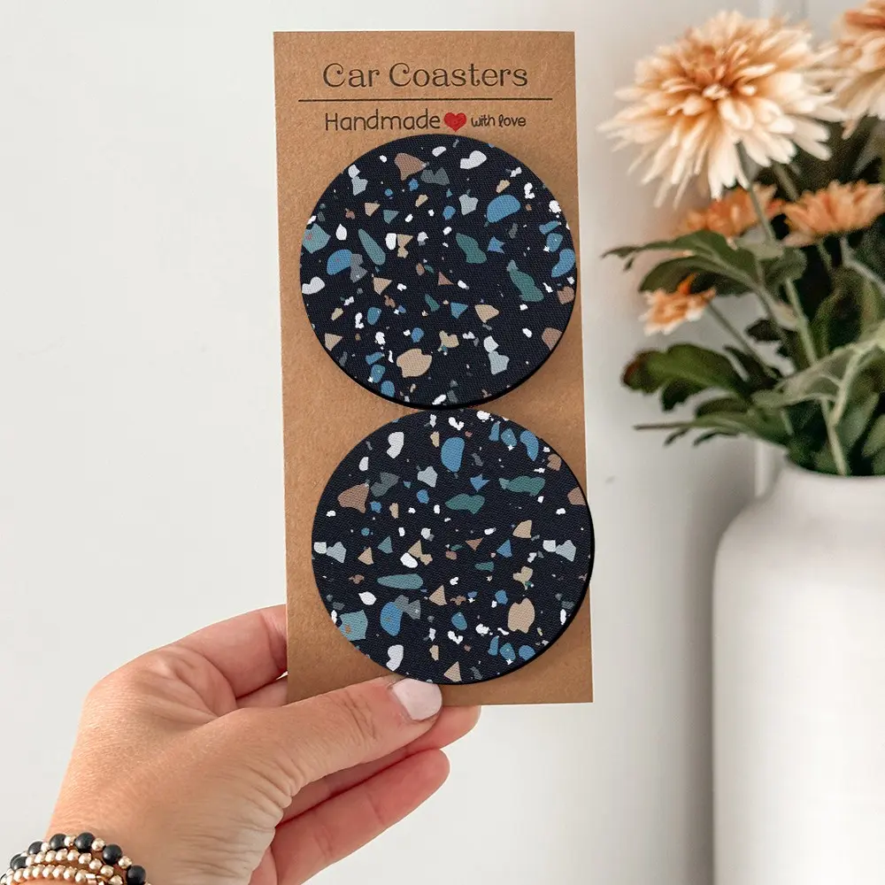 Dark Terrazzo Drink Coasters 2/4Pcs - Speckled Stone Kitchen Pad, Absorbent Tableware, Housewarming Gift, Fashionable Kitchen Decor, Gift Ideas
