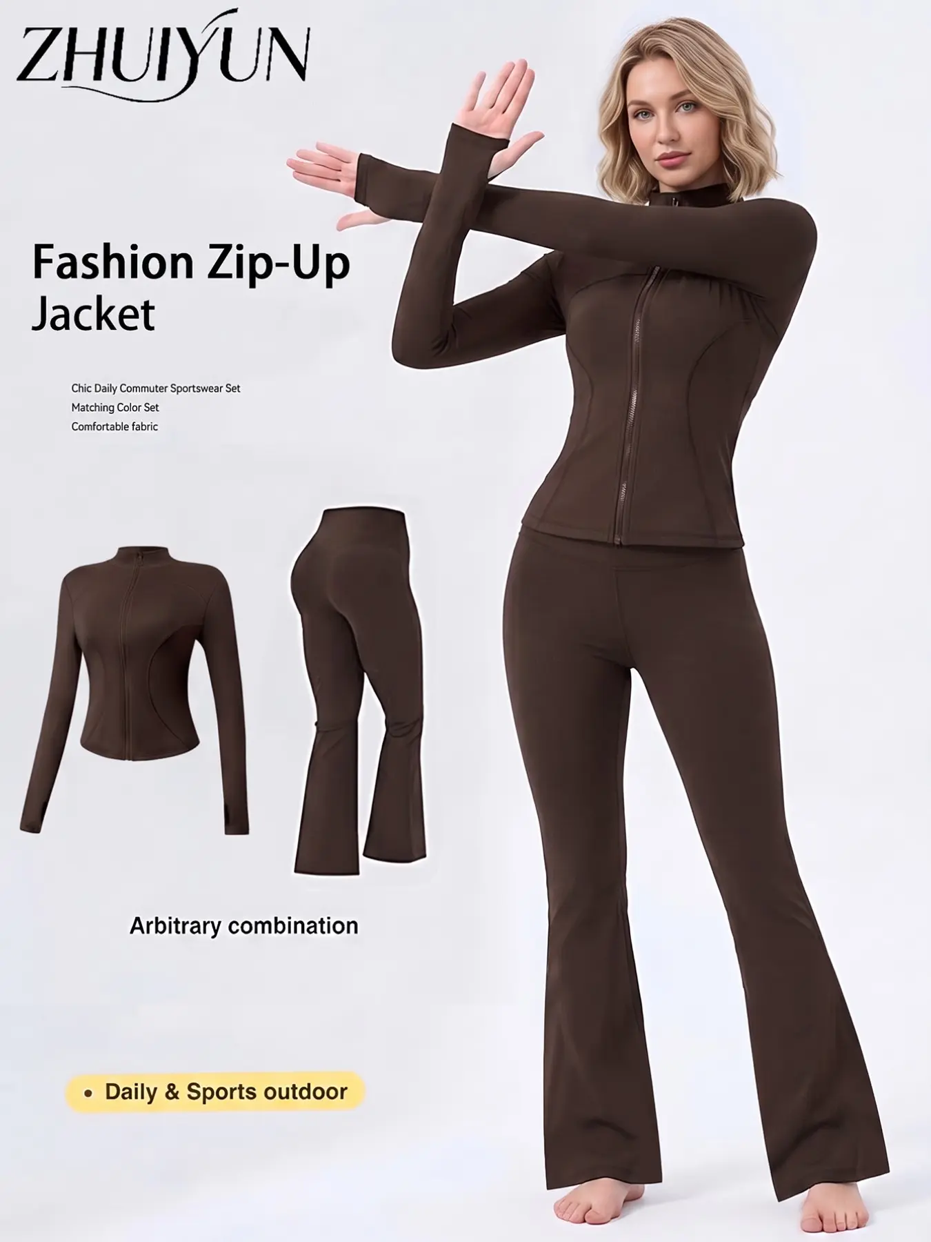 Women's Yoga Sports Set, Zipper Slim Fit Jacket, Long Sleeve, High Waist Joggers, Breathable, All Seasons, 2 Piece Set, Workout Sets