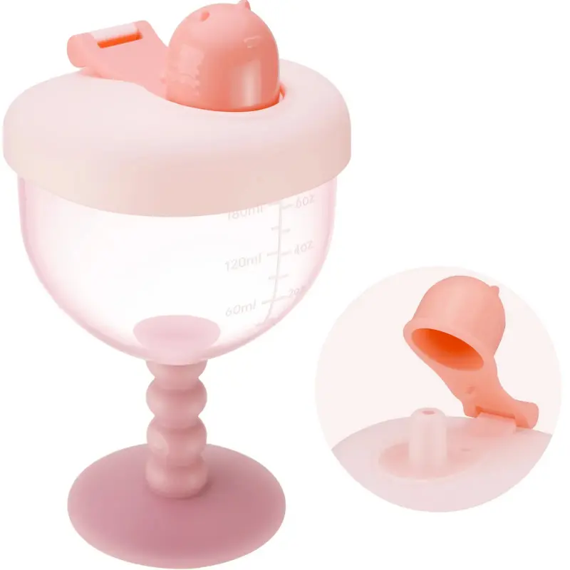 6oz Baby Goblet Cup with Lid for Ages 12 Months+, Travel Sippy Cup with Easy Measurement Marks, Elegant Wine Glass Design Toddler Cup, Durable and Odorless Baby Drinking Cup Baby Bottle