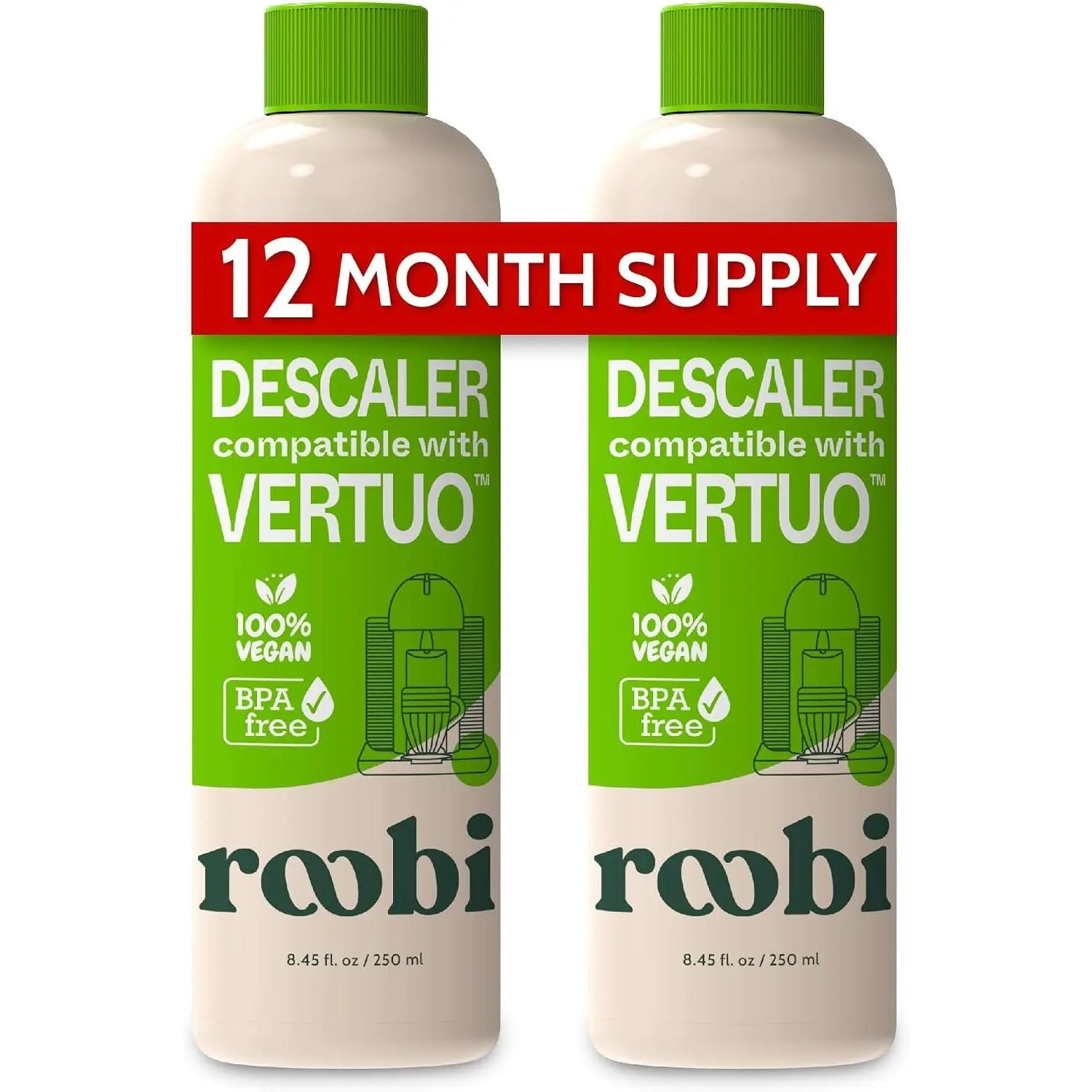 Nespresso Vertuo Compatible Descaling Solution, 2 Pack | Eco-Friendly Formula, Clean & Descale Vertuoline Machine, 2 Uses per Bottle, Carbon Neutral