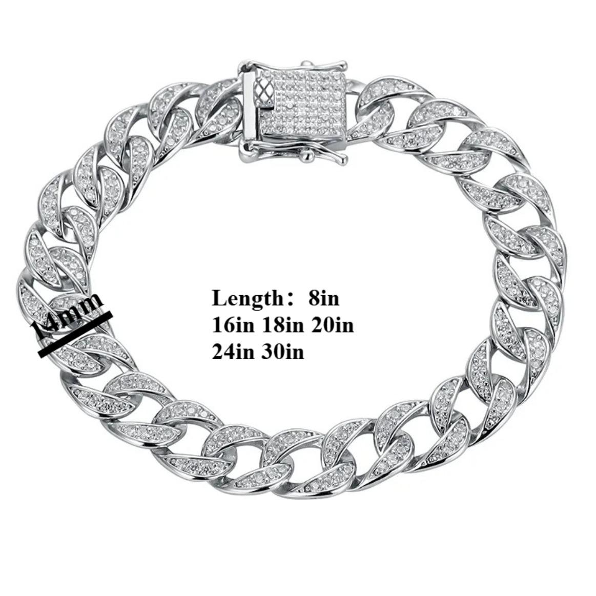 Luxury S925 Moissanite Diamond Cuban Chain Bracelet Necklace Full Diamond Women Men’s Jewelry Hip Hop Bling Gift