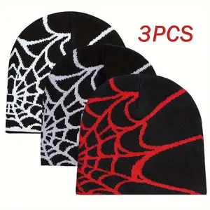 3PCS Winter Knit Beanie Hat Set, Warm Hip Hop Streetwear Beanies for Men Women, Soft Gothic Retro Knitted Hats, Machine Washable Casual Warm Headwear for Outdoor, Travel & Daily Winter Use