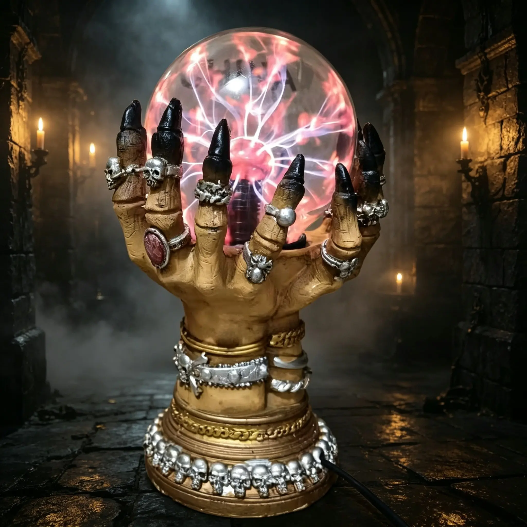 1pc Magic Claw Lightning Night Light Resin Ornament, High-End Unique Creative Craft, Halloween Home Decor, Glow Ball Lamp, Handheld Lamp Sculpture