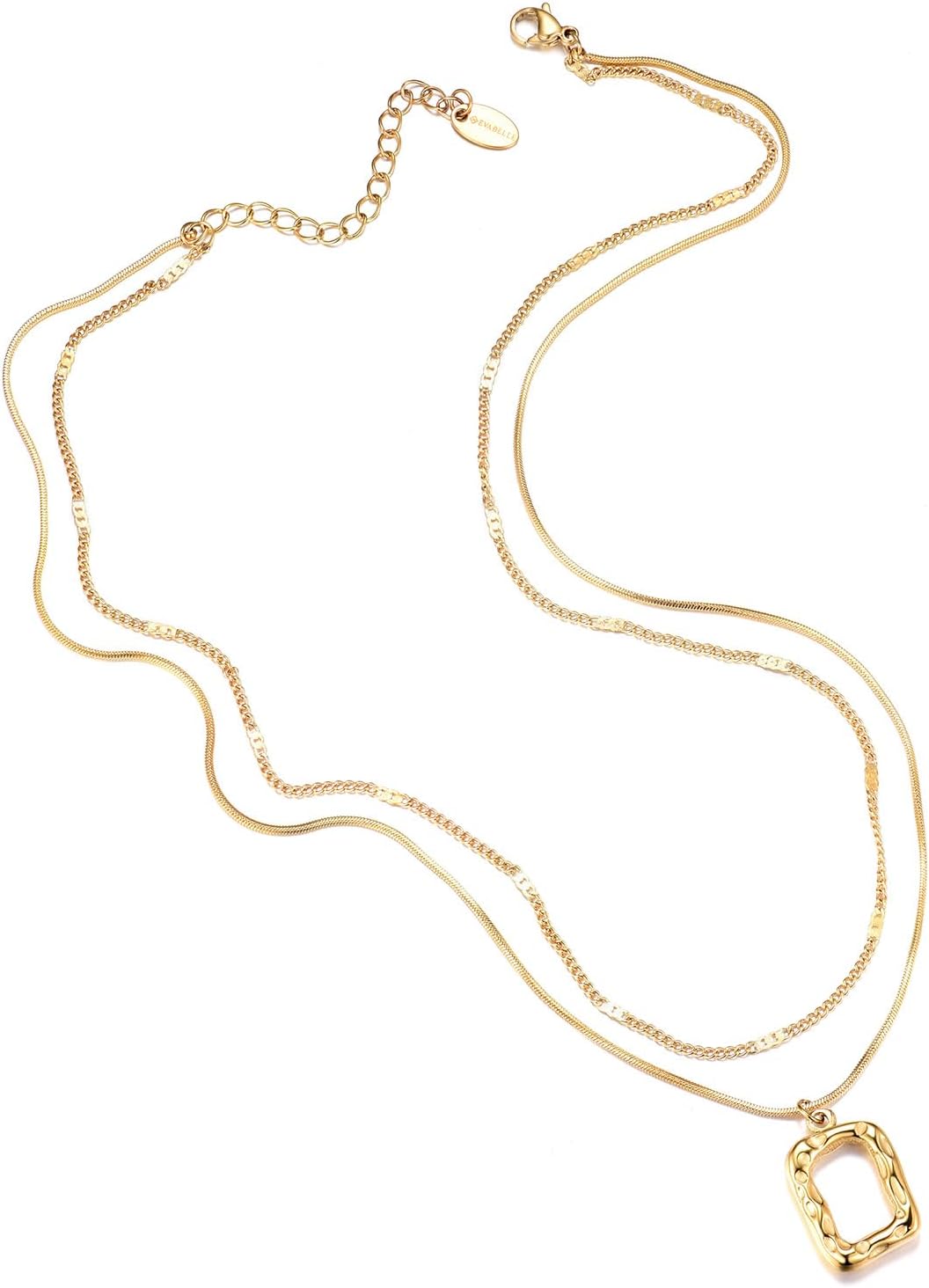 Gold Layered Necklace for Women Trendy Jewelry 14K Real Gold Plated Chunky Chain Stackable Necklaces Dainty Choker Necklaces Rectangle Square Pendant