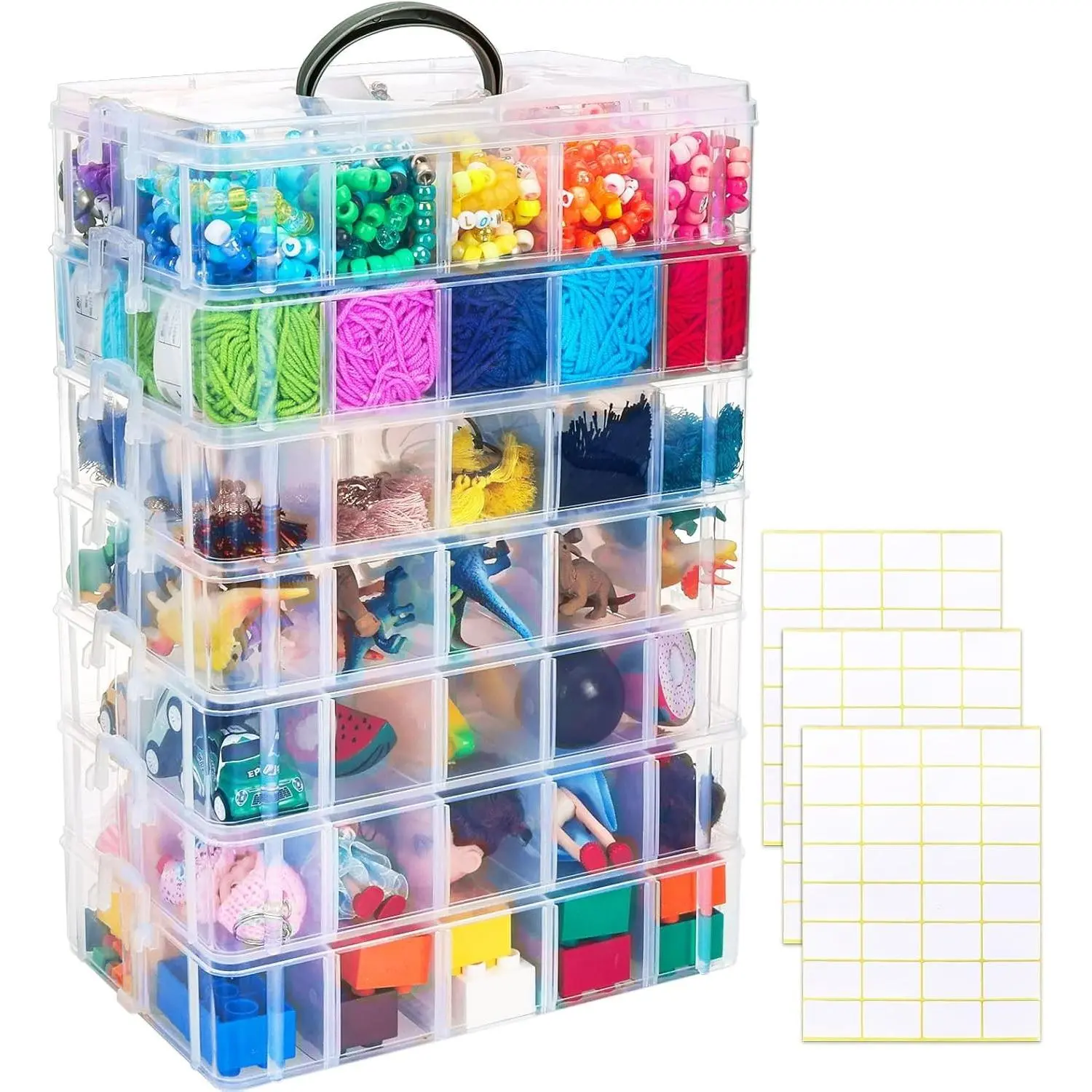7-Tier Stackable Storage Container Box with 70 Compartments, Plastic Organizer Box for Arts and Crafts, Toy, Fuse Beads, Washi Tapes, Sewing Supplies