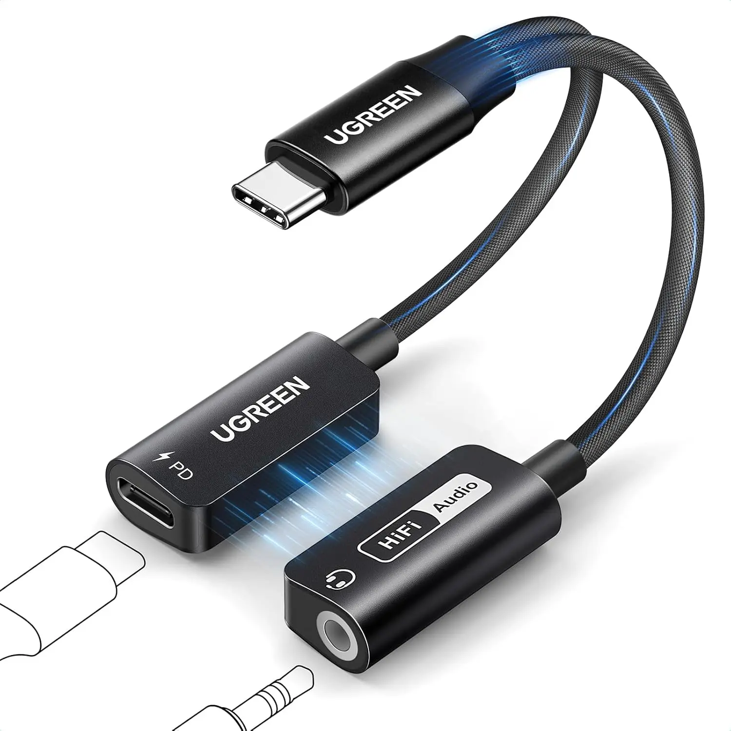 2 in 1 USB C to 3.5mm Audio Adapter and Charger with PD 60W | Hi-Res 32bit/384kHz, Aux to USB C with  , Dongle  for  17 Pro Max,  2, Galaxy S26Ultra, iPad Pro