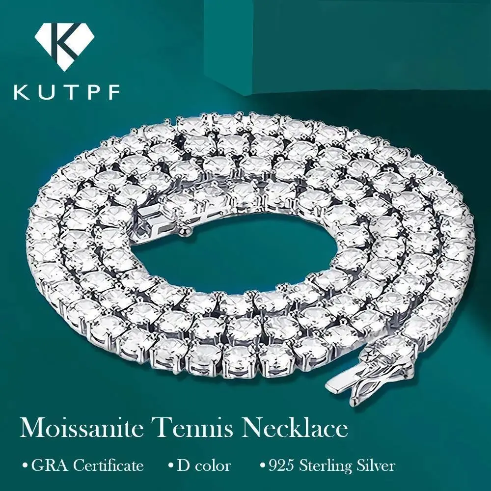 GRA Certified Moissanite Tennis Necklace, 925 Silver, 3/4/5/6.5mm Sparkling Neckpiece for Women Hiphop Jewelry