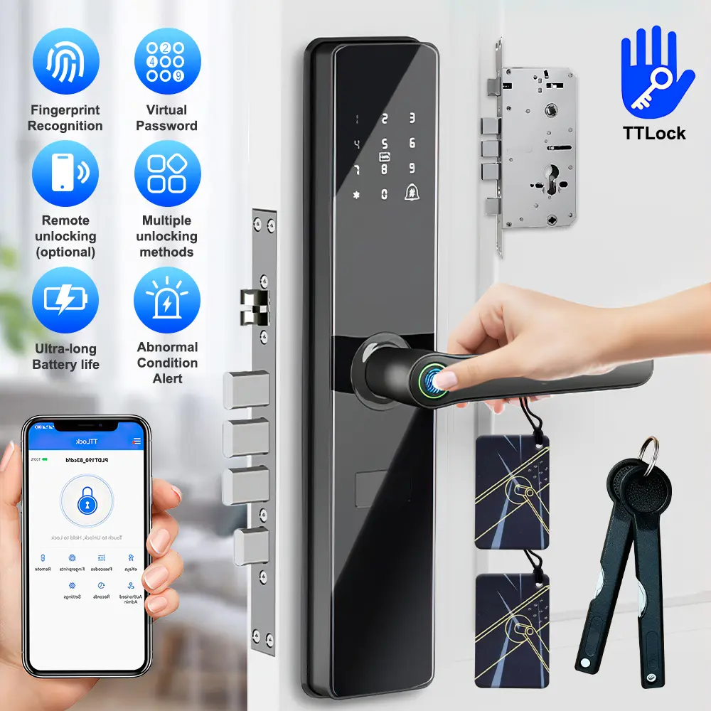 Smart Door Lock, Biometric Keyless Entry Door Lock, with Application, Keyless Entry Door Lock, Fingerprint Door Lock, with Numeric Keypad, WiFi Smart Fingerprint Door Lock Suitable for Homes, Rentals, Offices, And Hotels