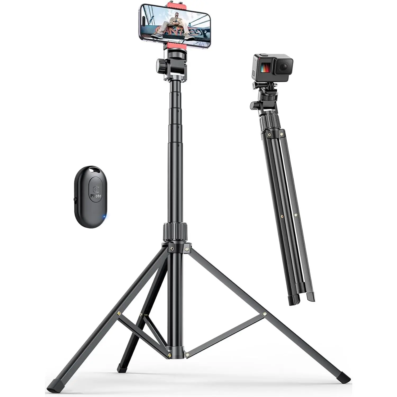71'' Phone Tripod Stand, Extendable Reinforced  Phone Stand with  Remote,  Cellphone Tripod Compatible with  15/14/13 Galaxy S23/S22 .