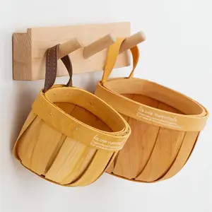 Wood chip basket, best-selling storage item, Japanese-style warm color semi-circular wood chip woven small wall-mounted multi-purpose home storage basket