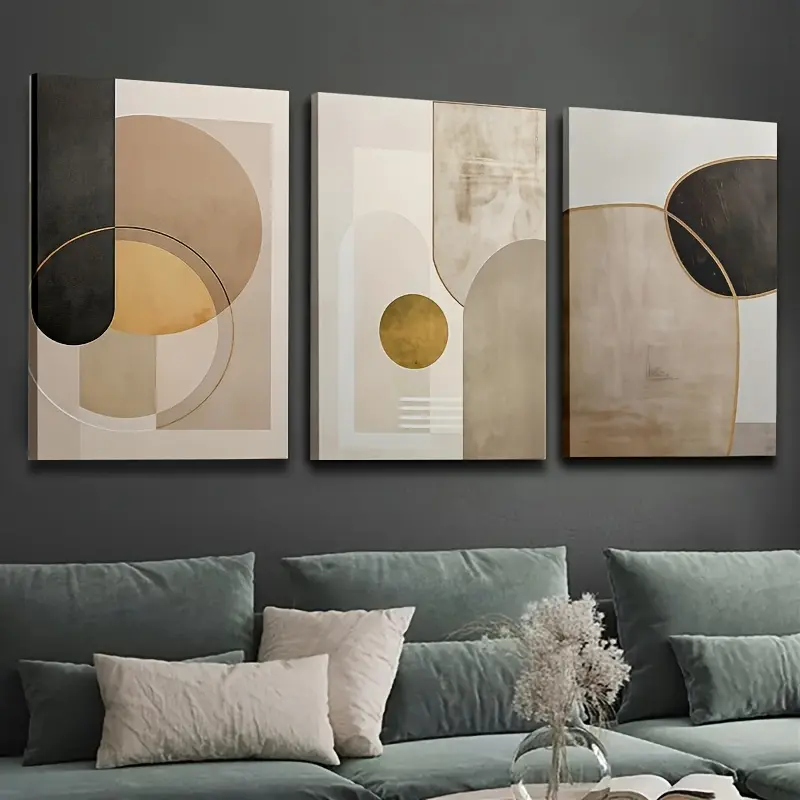 3-piece framed canvas paintings and posters, ready to hang, vintage aesthetic paintings, Nordic abstract geometric art, home decoration, wall art, room decoration, home wall paintings, high-definition printing, ideal gift, living room, bedroom, dining roo