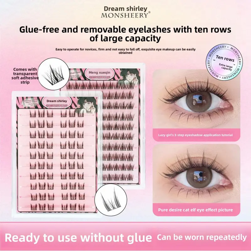 Glue-Free & No-Removal Under-Eye False Lashes, Lazy Little Devil Dense Trilash, Natural Manga Individual Cluster Lashes