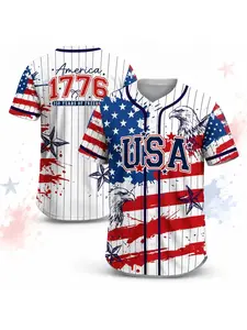 Men's Sports Baseball Shirt, Usa Flag Colors, Durable Washable Fabric, Ideal for Outdoor Activities, Daily Wear, Patriotic Design