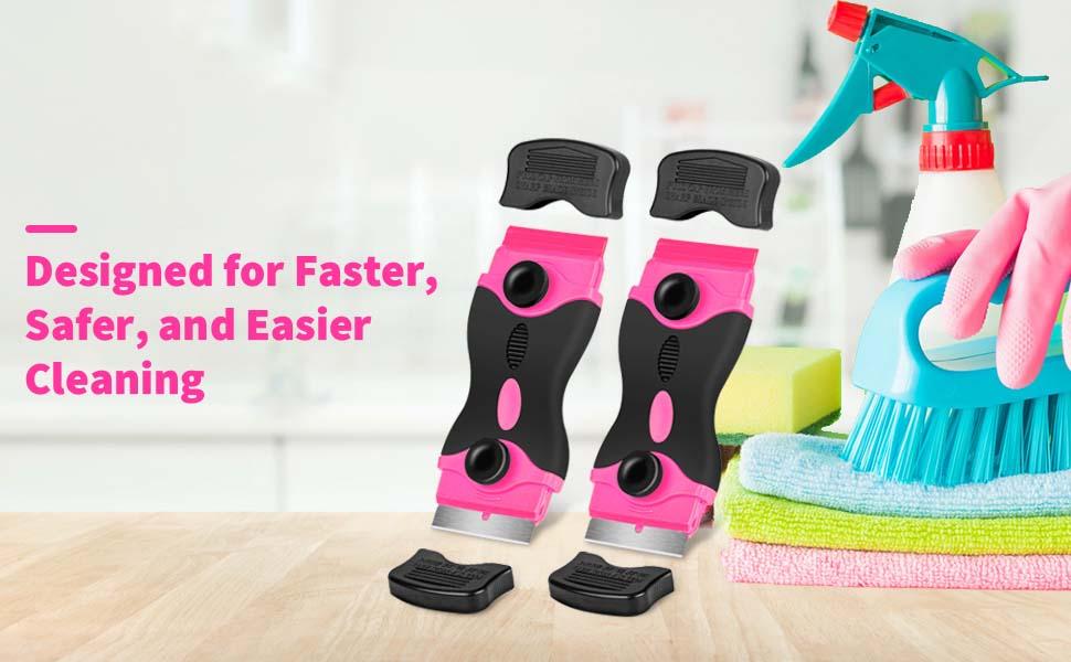 Razor Blade Scraper Tool Kit - 2Pack Razor Scrapers & 40Pcs Extra Blades, Plastic Paint Scraper Tool, Razor Scraper Tool for Glass Top Stove, Scrappers for Cleaning Window, Cooktop, Oven, Floor